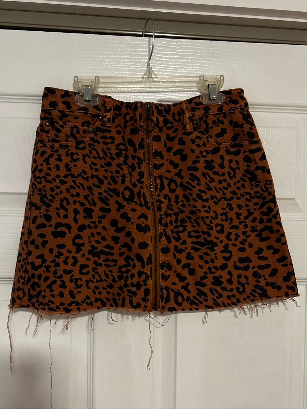 We The Free Leopard Zip-Front Mini Skirt in Brown and Black